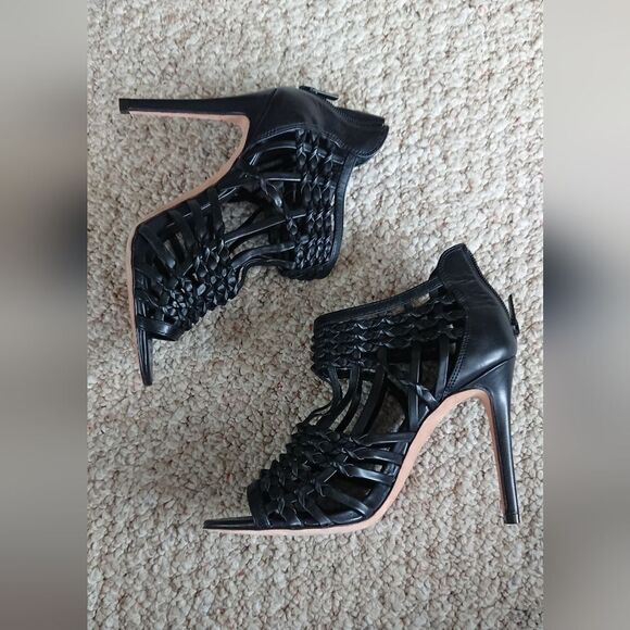 Elie Tahari black Woven leather heels size 37.5 - Picture 6 of 15